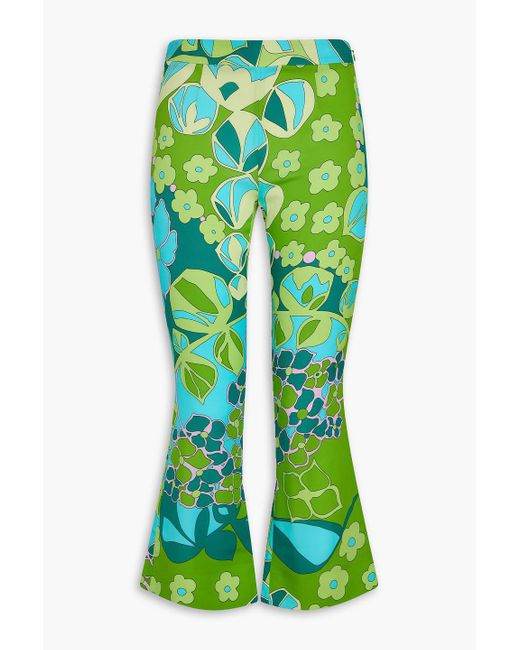 Dolce & Gabbana Green Printed Stretch-Silk Kick-Flare Pants