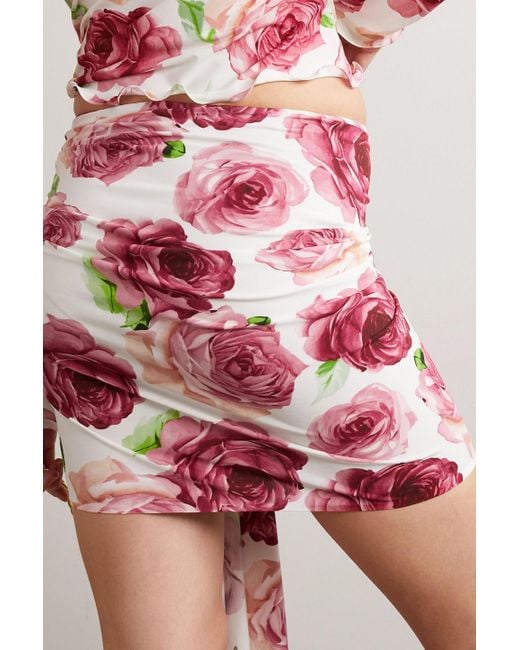 Magda Butrym White Appliquéd Asymmetric Floral-print Stretch-jersey Mini Skirt