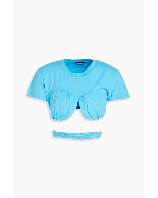 Jacquemus Blue Baci Cropped Underwired Cotton-jersey T-shirt