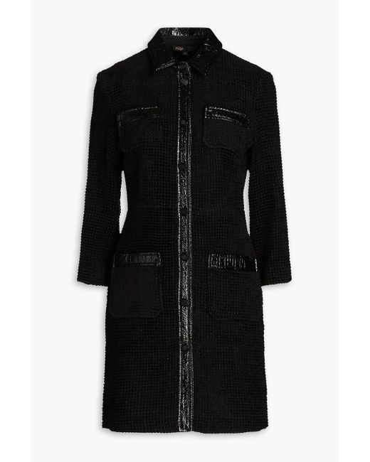 Maje Black Cotton-blend Bouclé-tweed Mini Dress