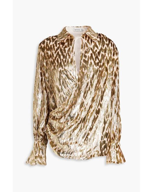 Jonathan Simkhai Metallic Luella Wrap-effect Fil Coupé Lurex And Silk-blend Blouse