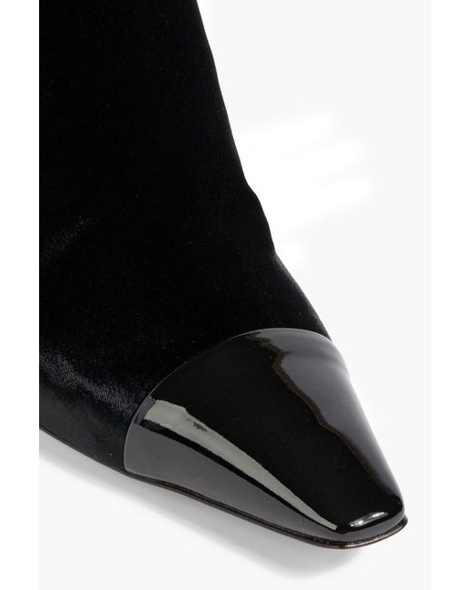 Gianvito Rossi Black Lucy Patent Leather-trimmed Velvet Ankle Boots
