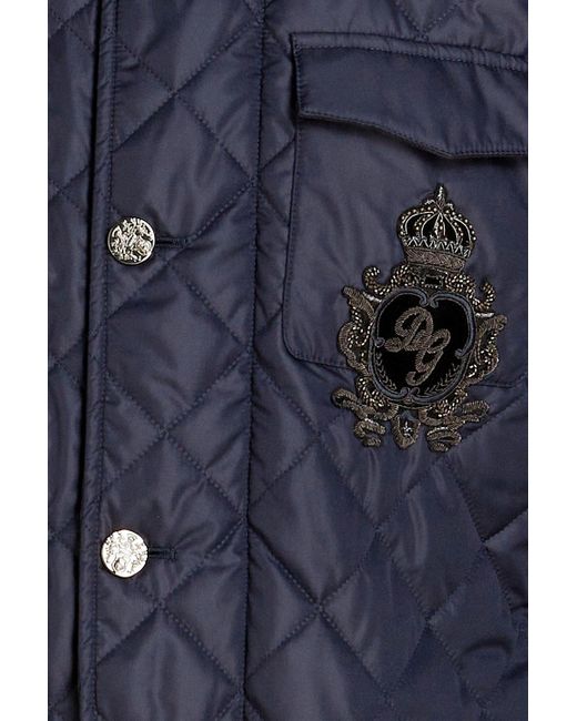 Dolce & Gabbana Blue Embellished Quilted Shell Field Jacket for men
