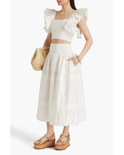 Aje. White Rosalie Pintucked Taffeta Midi Skirt
