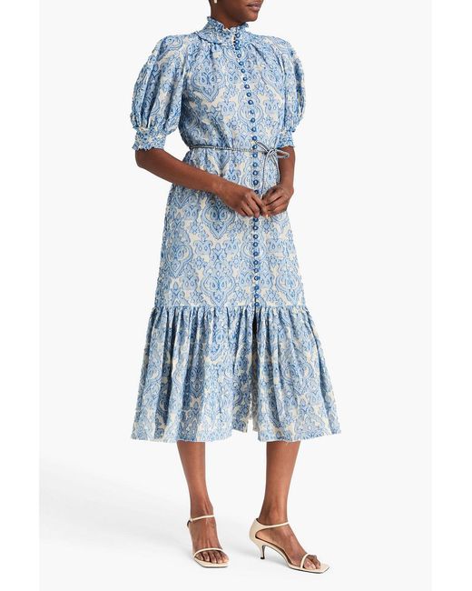 Zimmermann Blue Wylie Fil Coupé Cotton Midi Dress