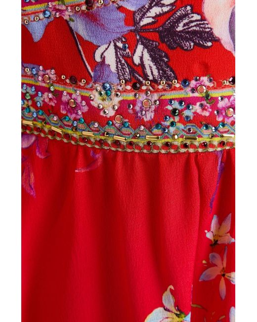 Camilla Red Crystal-Embellished Floral-Print Silk Crepe De Chine Mini Dress