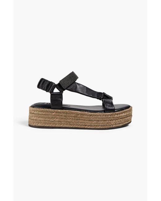 Brunello Cucinelli Black Bead-embellished Leather Platform Sandals
