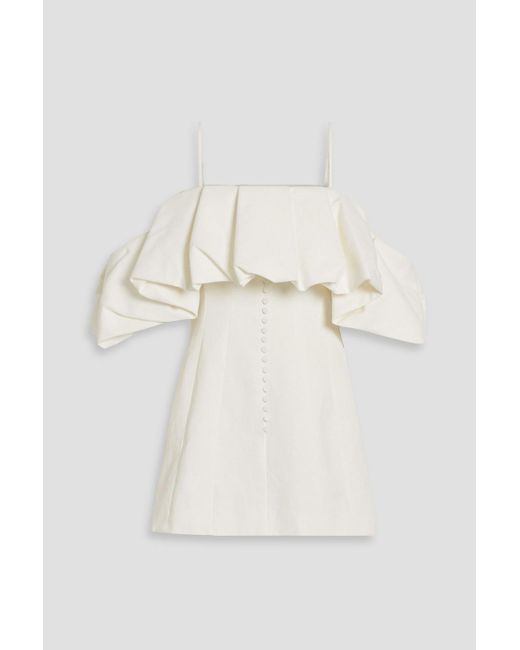 Jonathan Simkhai Natural Puff minikleid aus einer baumwoll-leinenmischung mit rüschen und cut-outs