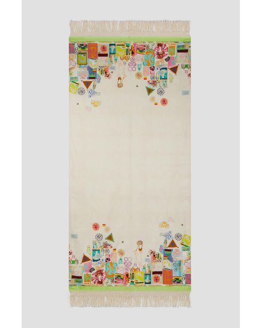 Zimmermann White Fringed Printed Cotton Beach Towel
