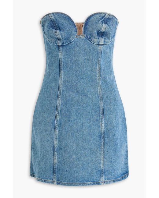 Magda Butrym Blue Strapless Denim Mini Dress