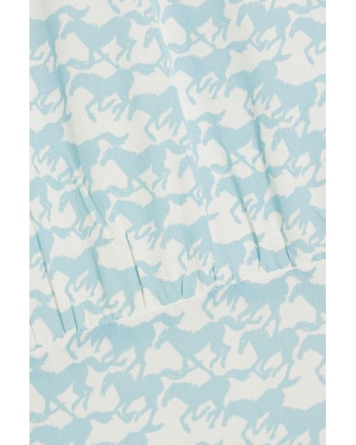 Solid & Striped Blue The Gael Cutout Printed Crepe Mini Dress
