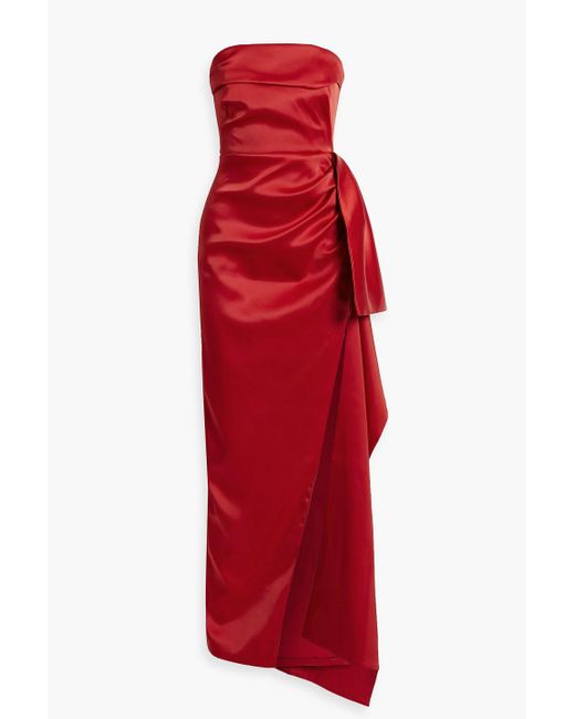 Nicholas Red Erelyn Strapless Draped Satin Gown