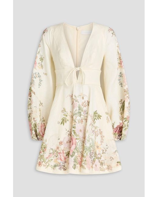 Zimmermann Natural Floral-Print Linen Mini Dress