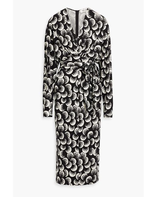 Diane von Furstenberg Zidane Draped Printed Lyocell And Wool-blend Jersey Midi Dress in White | Lyst Diane von Furstenberg Zidane Draped Printed Lyocell And Wool-blend Jersey Midi Dress in White | Lyst
