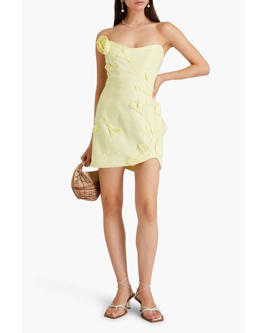 Zimmermann Yellow Strapless Floral-appliquéd Linen Mini Dress