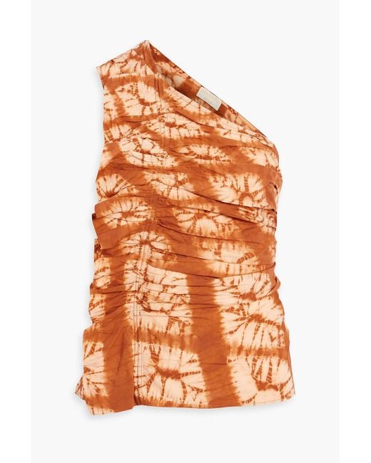 Ulla Johnson Orange Senta oberteil aus baumwolle mit batikmuster, rüschen und asymmetrischer schulterpartie