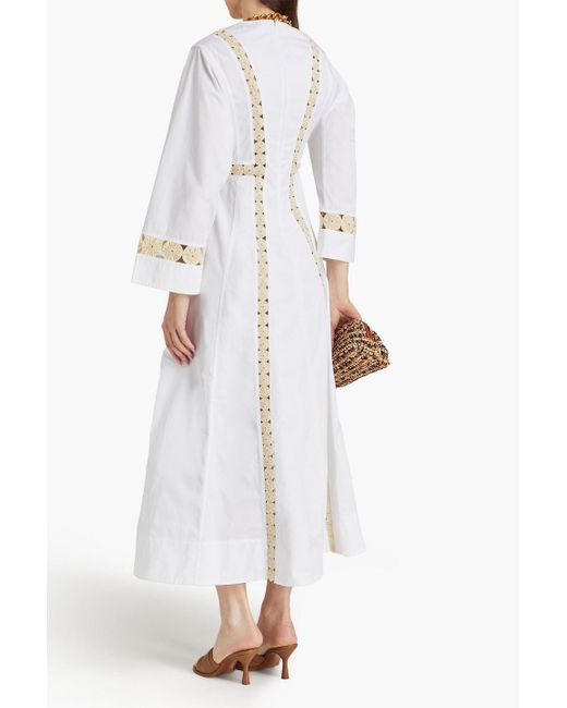 Tory Burch White Appliquéd Cotton-poplin Midi Dress