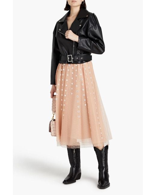RED Valentino Natural Embellished Point D'espirit And Tulle Midi Skirt