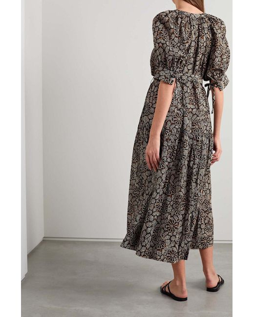 Ulla Johnson Brown Selena Belted Printed Cotton-blend Voile Coverup