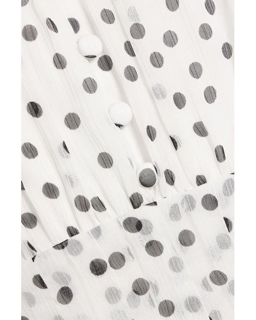 Mikael Aghal White Pleated Polka-Dot Georgette Maxi Dress