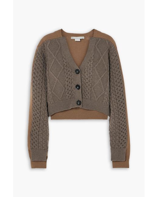 Stella McCartney Brown Cropped Paneled Cable-Knit Wool Cardigan
