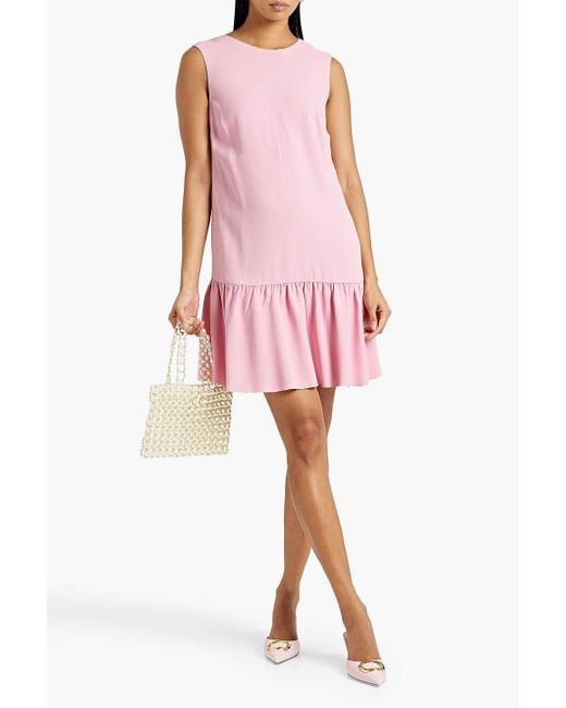 RED Valentino Pink Bow-detailed Ruffled Crepe Mini Dress