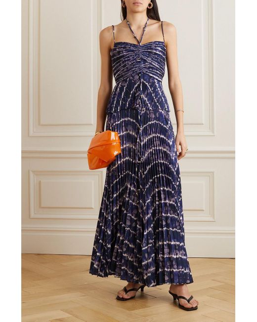 Altuzarra Blue Sif Pleated Printed Crepe Maxi Skirt