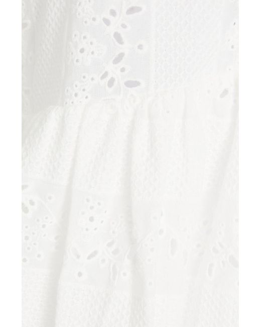Claudie Pierlot White Minikleid aus baumwolle mit rüschen und lochstickerei