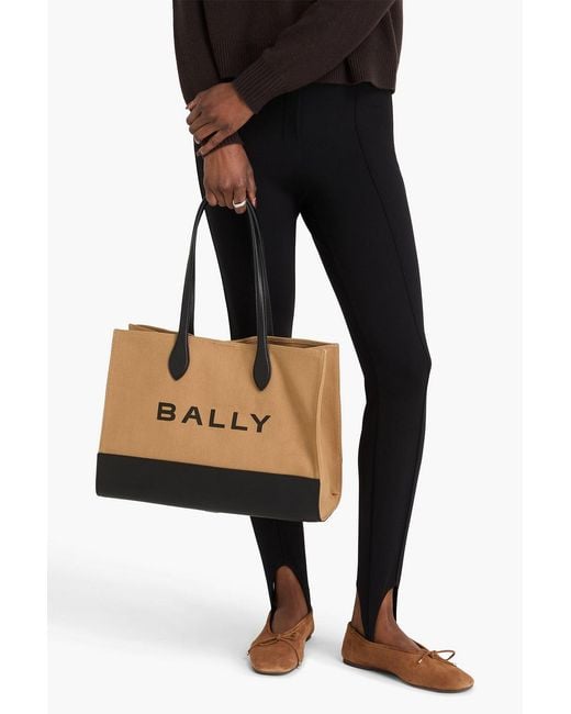 Bally Black Bar Printed Leather And Canvas Tote