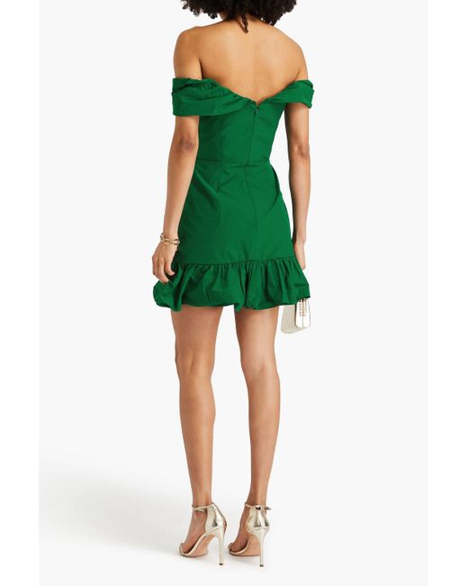 Marchesa Green Off-the-shoulder Ruffled Faille Mini Dress