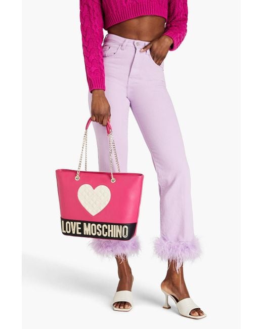 Love Moschino Pink Schultertasche aus gestepptem kunstleder in colour-block-optik