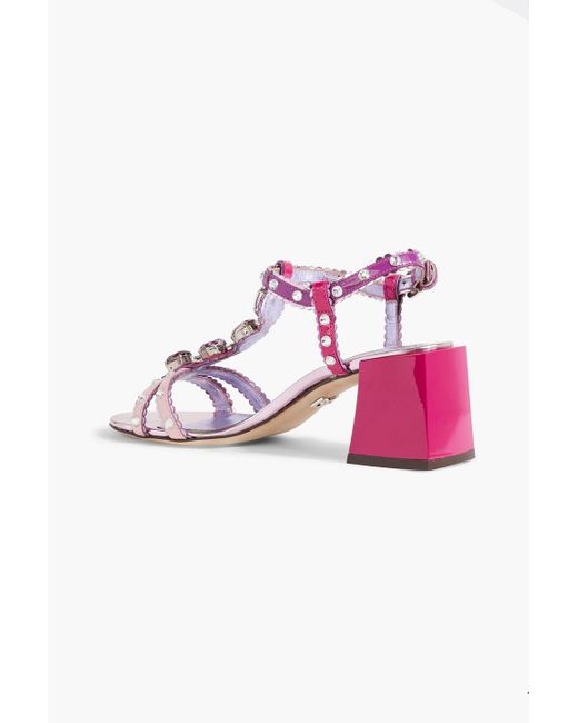 Dolce & Gabbana Pink Crystal-embellished Color-block Patent-leather Sandals