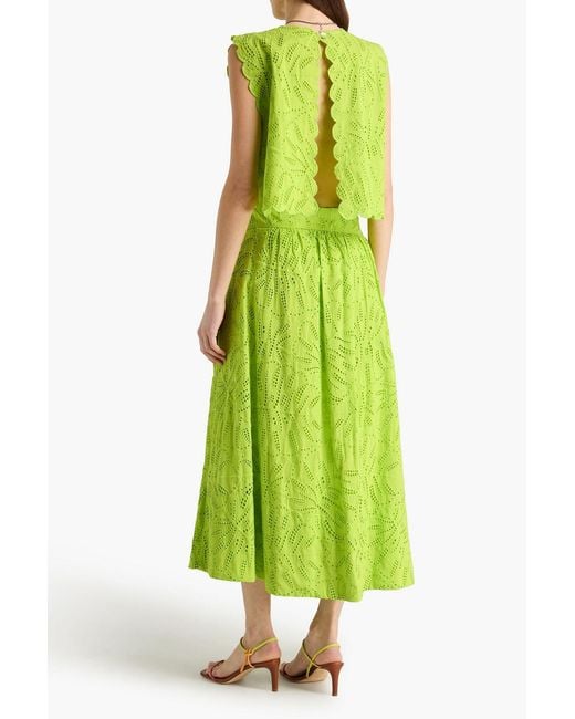 Farm Rio Green Cropped Broderie Anglaise Cotton Top
