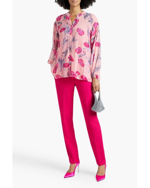 Diane von Furstenberg Pink Nate Floral-print Plissé-chiffon Top