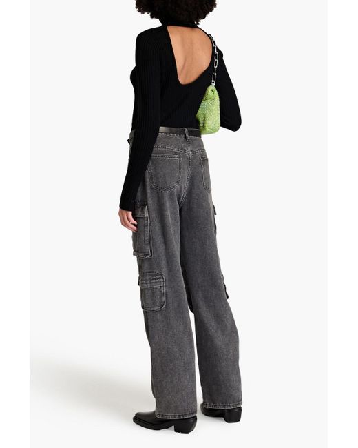 Ganni Blue Ribbed Merino Wool Turtleneck Top