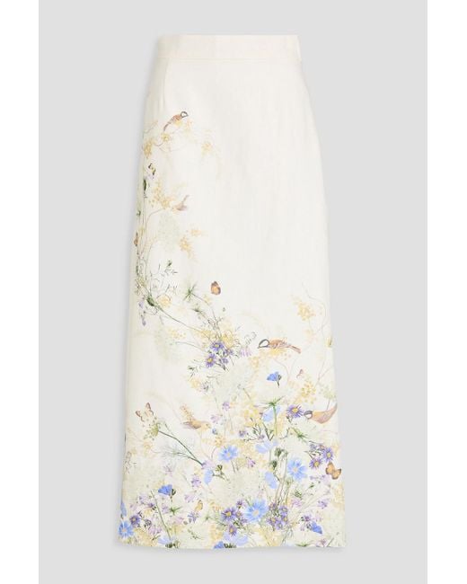 Zimmermann Natural Floral-Print Linen Maxi Skirt