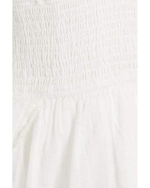 LoveShackFancy White Embroidered Cotton-gauze Halterneck Mini Dress