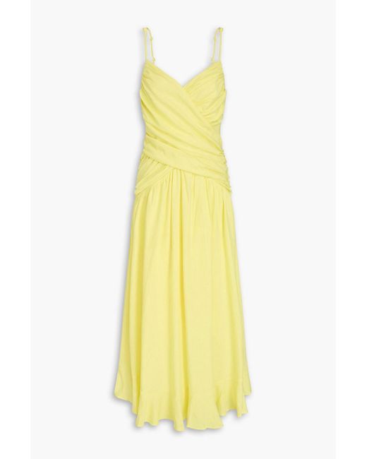 Farm Rio Yellow Ruched Linen-blend Maxi Dress