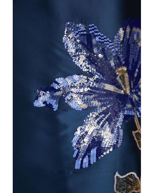 Erdem Blue Sequin-Embellished Mikado Midi Pencil Skirt