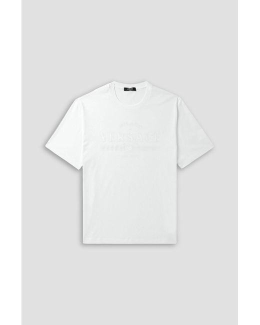 Versace White Logo-Embroidered Cotton-Jersey T-Shirt for men