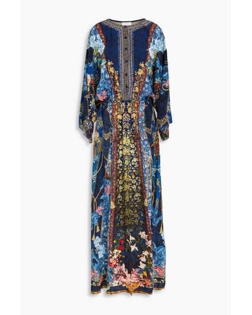 Camilla Blue Crystal-embellished Floral-print Silk Crepe De Chine Maxi Dress