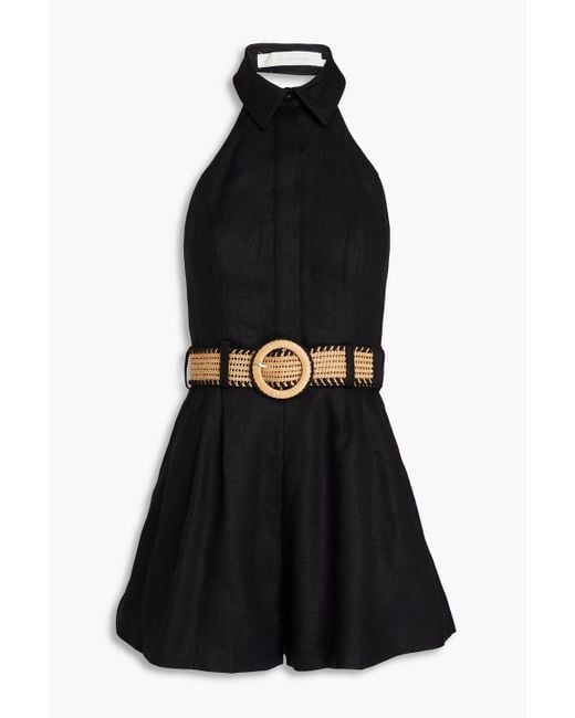 Zimmermann Black August Linen Halterneck Playsuit