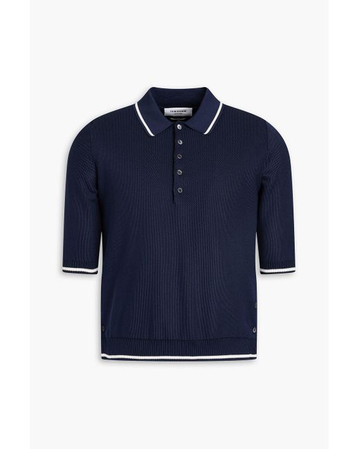 Thom Browne Blue Silk And Cotton-blend Piqué Polo Shirt for men