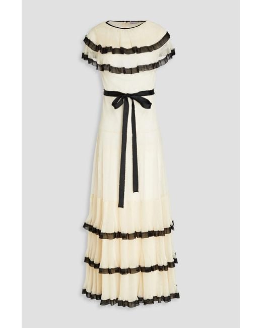 RED Valentino White Tiered Jersey-trimmed Point D'esprit Midi Dress