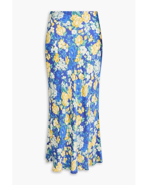 Claudie Pierlot Blue Floral-print Satin Midi Skirt