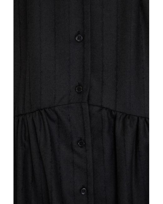 Loulou de Saison Black Striped Wool-twill Maxi Dress