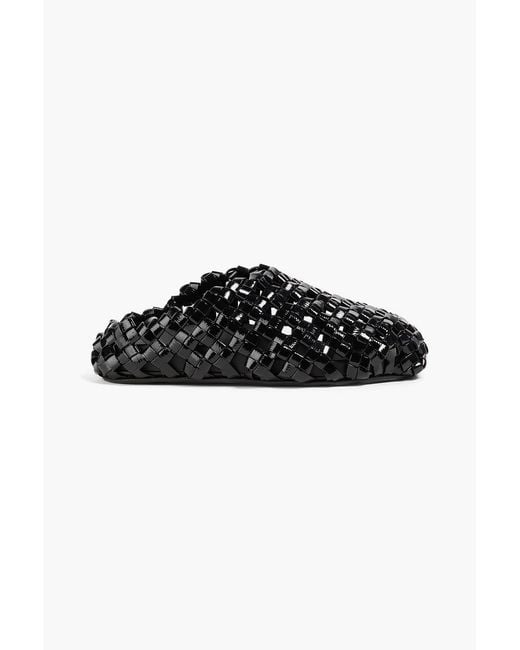 A.W.A.K.E. MODE Black Woven Patent-Leather Clogs