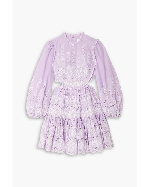 Zimmermann Purple Cutout Broderie Anglaise Cotton Mini Dress