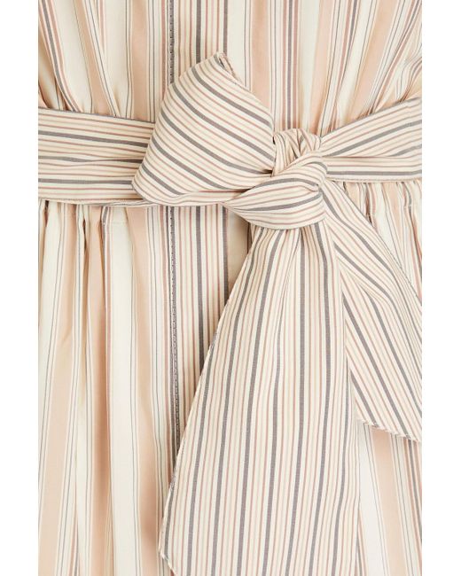 Brunello Cucinelli Natural Belted Striped Cotton And Silk-blend Poplin Maxi Shirt Dress