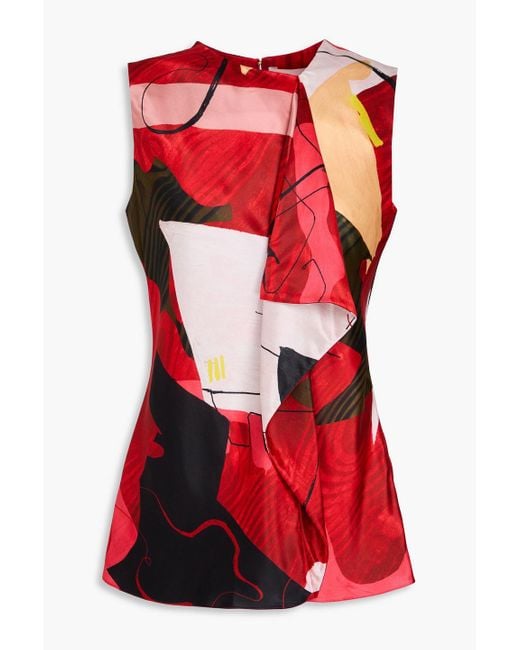 Roksanda Red Bedrucktes oberteil "kiara" aus satin mit drapierung